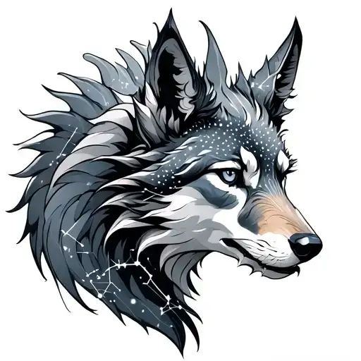 wolf, dragon and capricorn constellation tattoo design idea