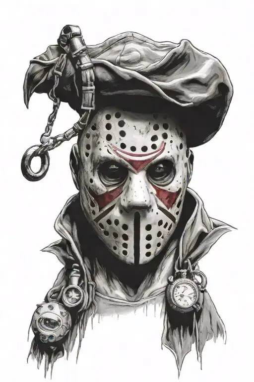 crepy jason wit dameg mask holding tattoo design idea