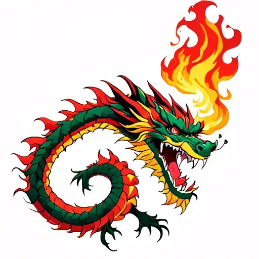 japanese dragon breathing fire tattoo design idea
