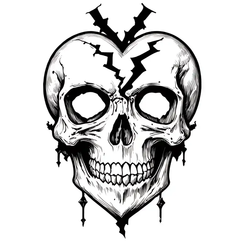 black broken heart with skull tattoo design idea