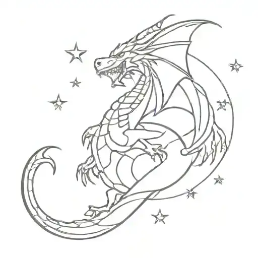 dragon and moon and starry sky tattoo design idea