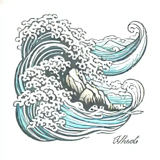 wabi sabi waves flowing river tattoo design idea