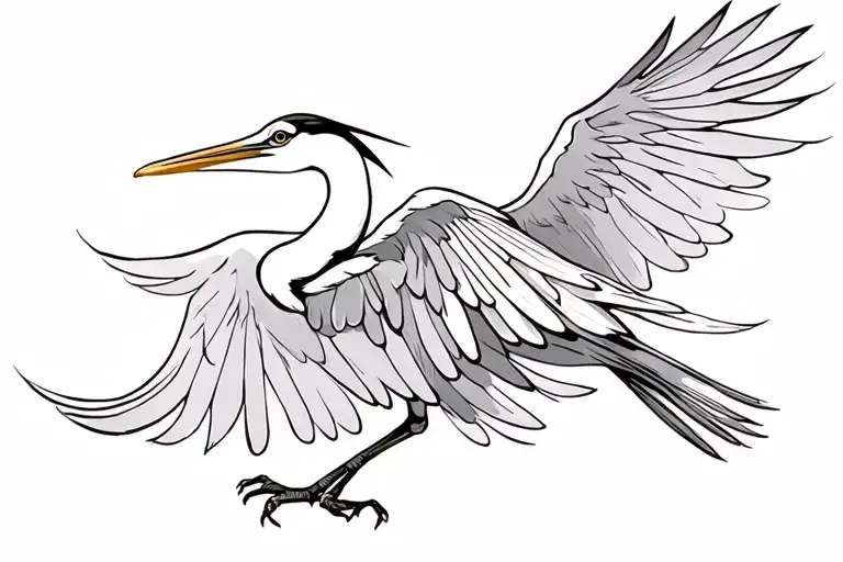 heron in black, gray and white flying away without background  tattoo design idea
