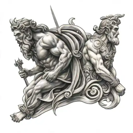 zeus y poseidon full body tattoo design idea