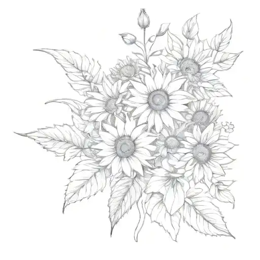 July August October February Birth Flower Bouquet with: Sunflowers tattoo design idea