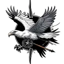 bow,arrow, compass, eagle flying tattoo design idea