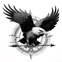 bow,arrow, compass, eagle flying tattoo design idea