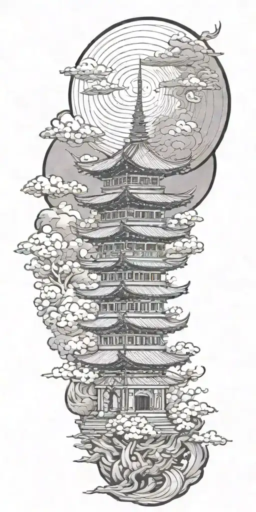 One "burning" pagoda temple built out of an social interest houses tattoo design idea