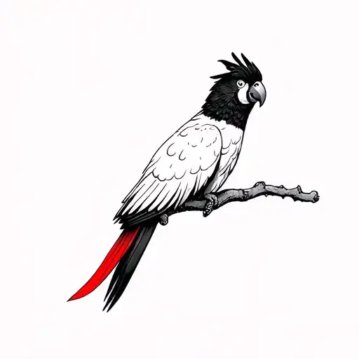 red tailed black cockatoo with red on the tail tattoo design idea