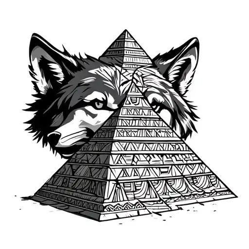 Aztec pyramid with wolf shadow tattoo design idea