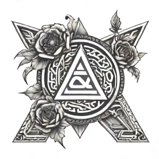 norse Valknut with a poppy, and simbelmynë at each point with stems the intertwine to create an infinity symbol.  tattoo design idea