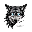 wolf head and viraj name reflecting in his eye inside tattoo design idea