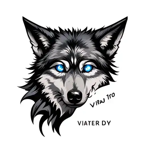 wolf head and viraj name reflecting in his eye inside tattoo design idea