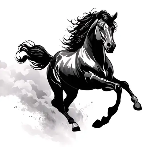 Asian war horse galloping tattoo design idea