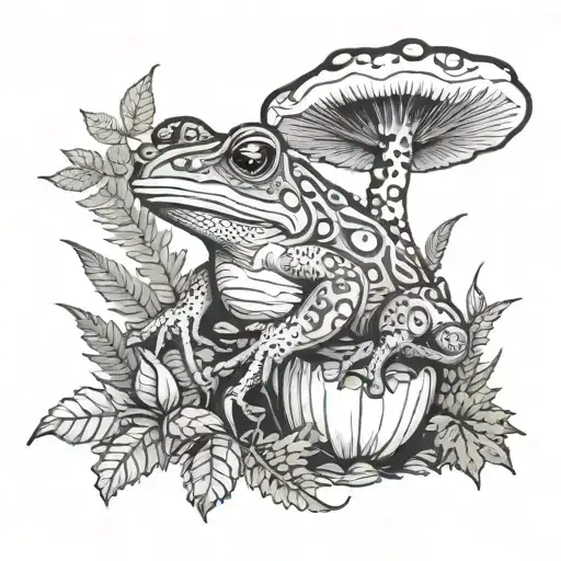 ferns mushrooms toad smoking tattoo design idea