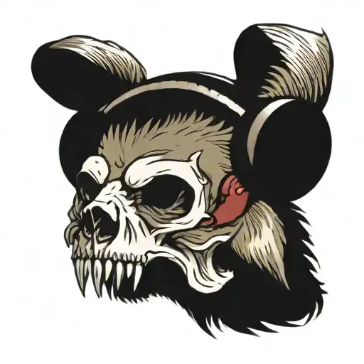 Grizzly bear skull wearing headphones tattoo design idea