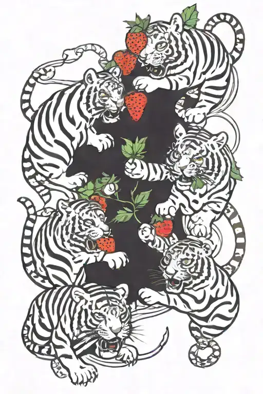 a strawberry between two tigers fighting tattoo design idea