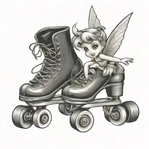 Tinker Bell and a roller figure skating skate tattoo design idea