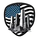 twin towers with American flag weaving elements like tattoo design idea