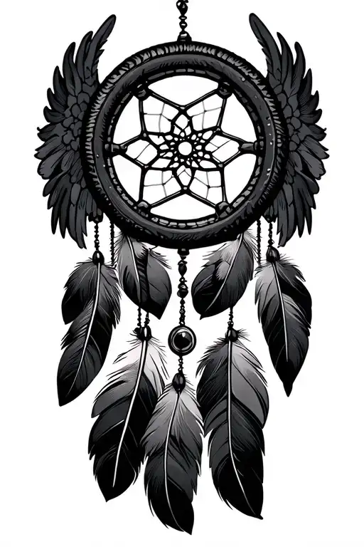 dream catcher with steering wheel and wings spread tattoo design idea