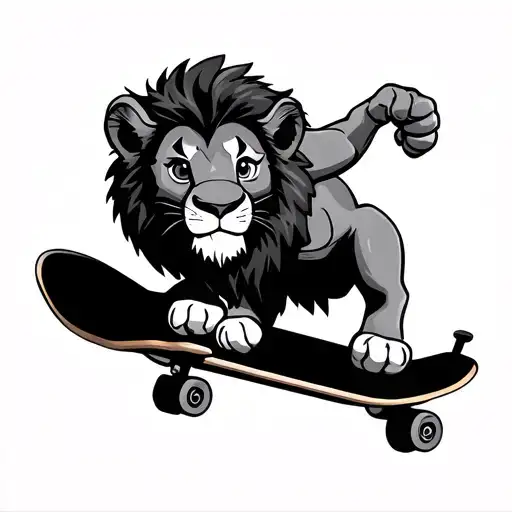  simba on a skateboard pushing the board  tattoo design idea