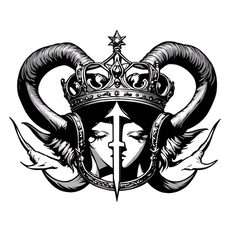 queen crown with eternal sign and horns emerging tattoo design idea