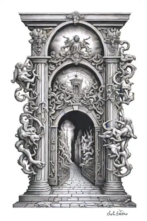 Heaven disguised as gates of hell tattoo design idea