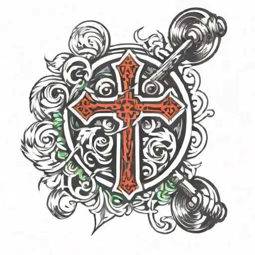 cross and barbell intertwined tattoo design idea