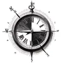 half clock half compass with coordinants tattoo design idea