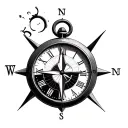 half clock half compass with coordinants tattoo design idea