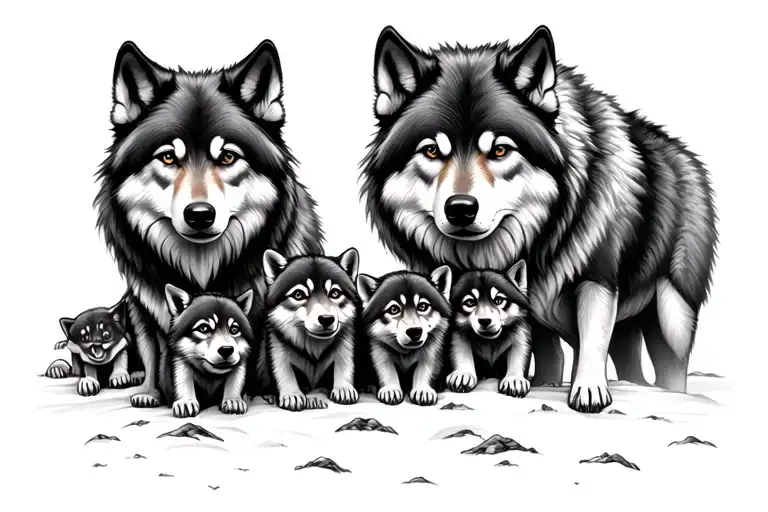 Mother Wolf And 5 Cubs tattoo design idea