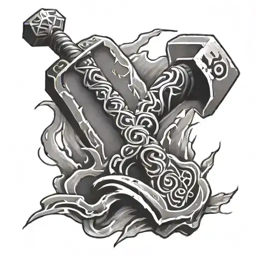 Thors hammer with lightning and "You are still worthy" tattoo design idea