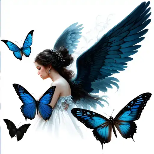 dark romance angel wings butterflies flying tattoo design idea