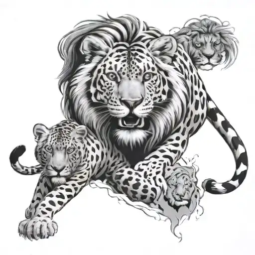 Lion, tiger, jaguar, leopard, snow leopard tattoo design idea