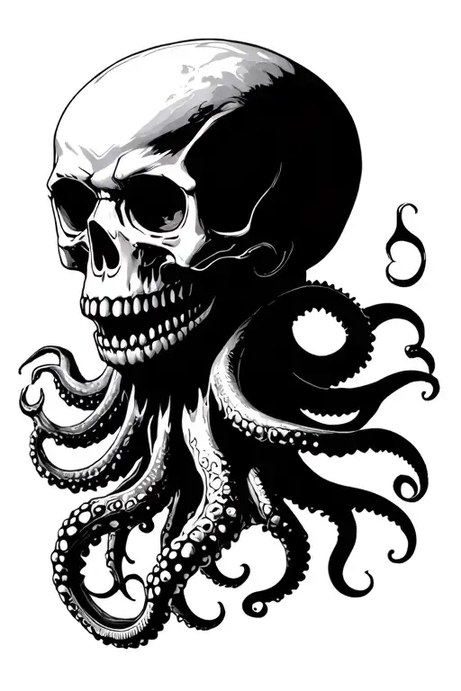 skull with octopus tentacles teeth claws and Cthulhu tattoo design idea