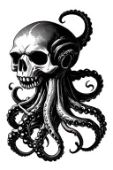 skull with octopus tentacles teeth claws and Cthulhu tattoo design idea