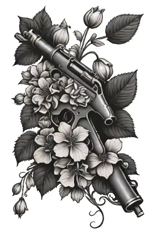 rifle and hydrangea flower intertwined within tattoo design idea