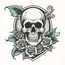 skull and bones over an ace of spades. stylized roses in background tattoo design idea