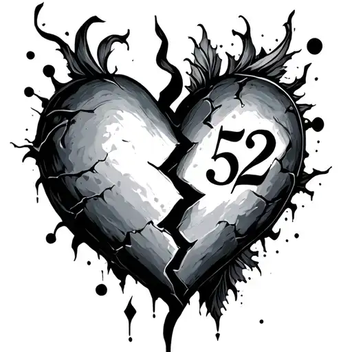 number 522 made into broken heart tattoo design idea