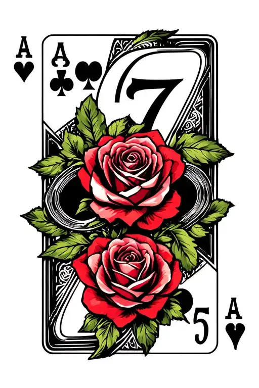 2 and 7 spade poker cards with rose intertwined tattoo design idea