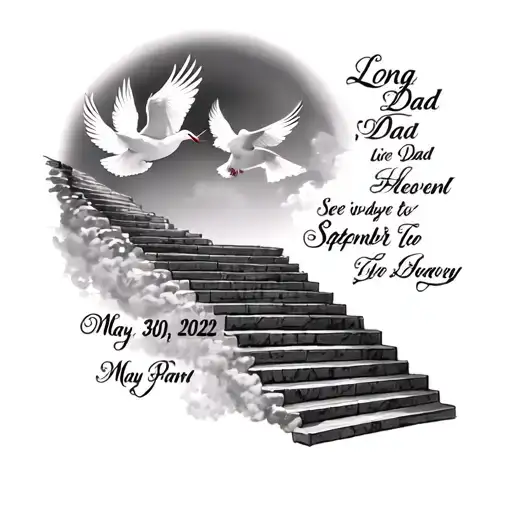Long live Dad tattoo with dates may 30, 1972 to September 20,2020 and a stair way to heaven with doves also tattoo design idea
