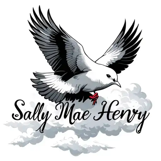 "Sally Mae Henry " two doves flying in the clouds tattoo design idea