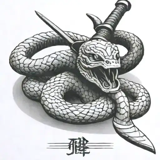 snake wrapped around a samurai sword tattoo design idea