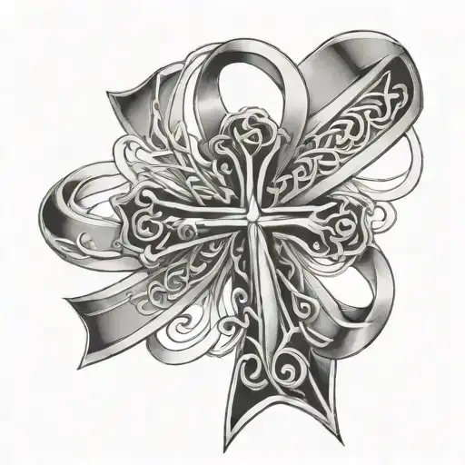 breast cancer ribbon with cross intertwined tattoo design idea