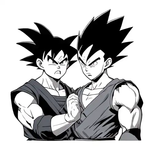 goku and puffy stuffing their faces while Siri and vegeta stare on angrily  tattoo design idea