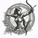 Empowering female sagitarious female archer silhouette tattoo design idea