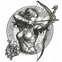 Empowering female sagitarious female archer silhouette tattoo design idea