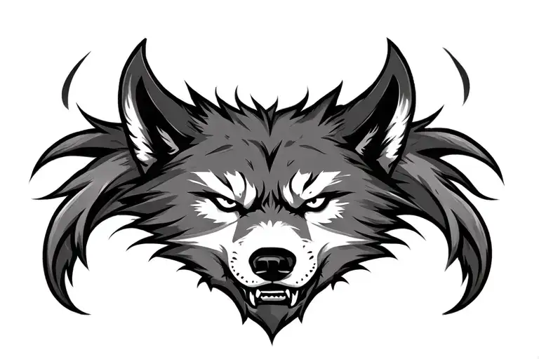evil wolf head tattoo design idea