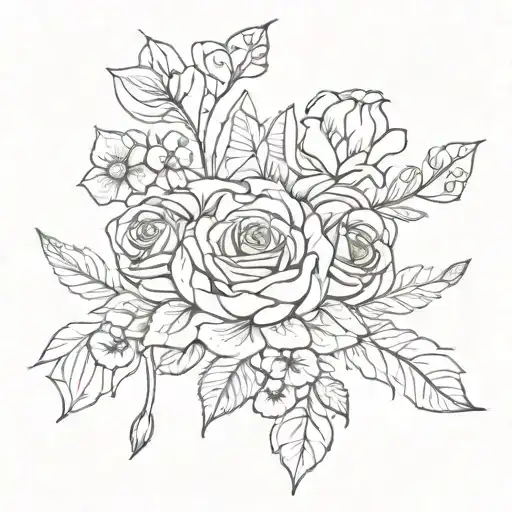 rose, carnation, water lily, honeysuckle, daisy, sweetpea, larkspur, snowdrop tattoo design idea