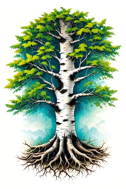 Birch tree with roots tattoo design idea